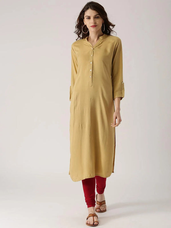 Beige Solid Rayon Kurta - Jashvi