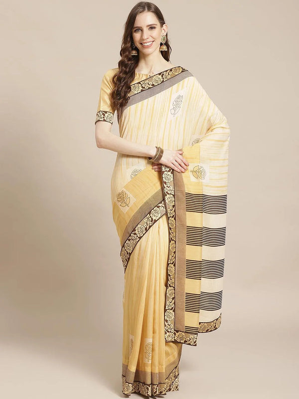 Beige Striped Chiffon Saree - Jashvi