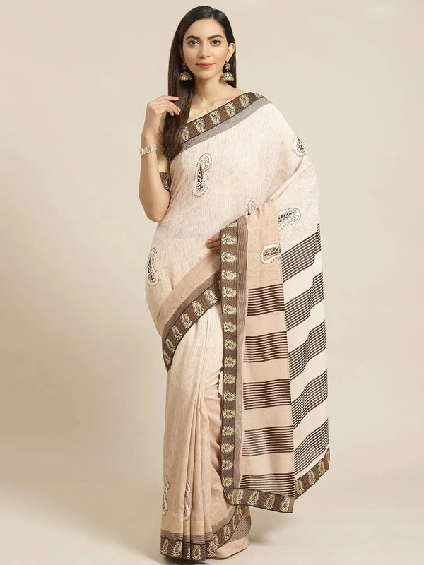 Beige Striped Chiffon Saree - Jashvi