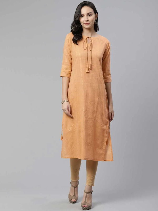 Beige Striped Cotton Kurta - Jashvi