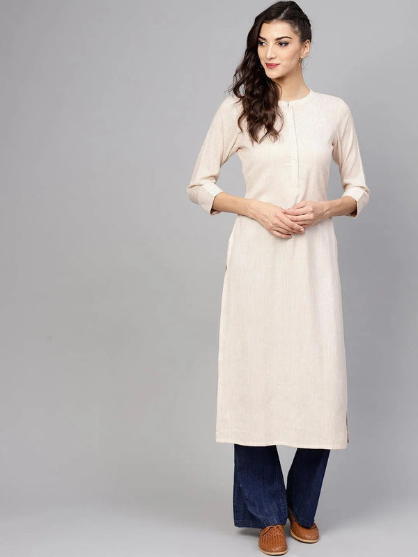 Beige Striped Rayon Kurta - Jashvi