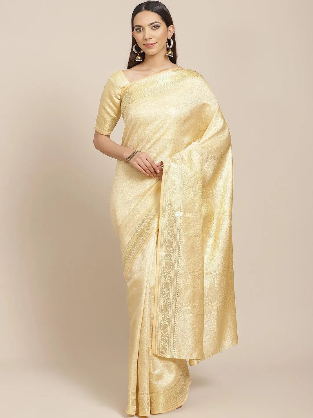 Beige Woven Design Brocade Saree - Jashvi