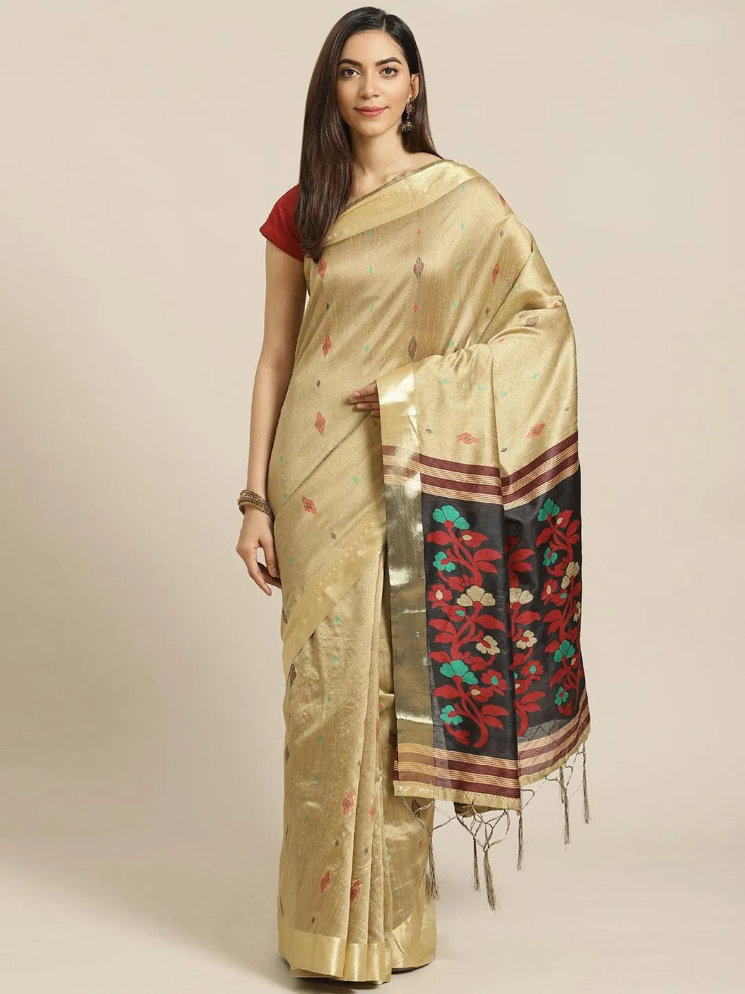 Beige Woven Design Brocade Saree - Jashvi