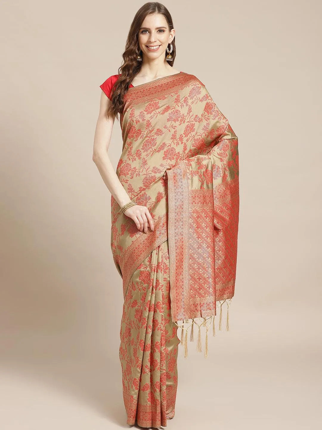 Beige Woven Design Brocade Saree - Jashvi