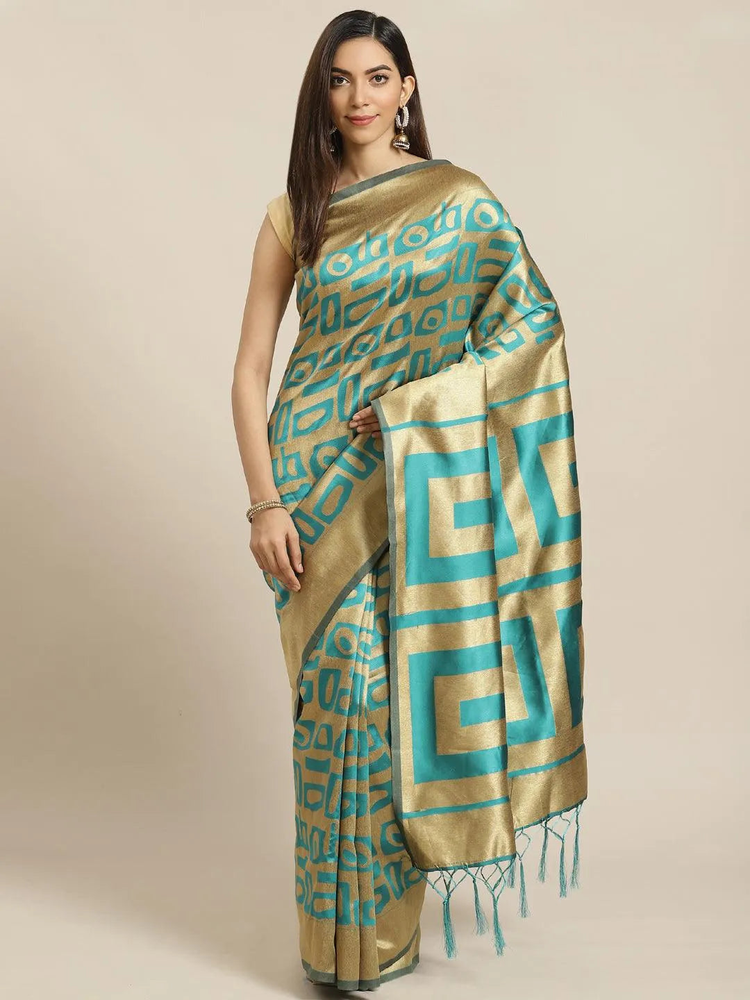 Beige Woven Design Brocade Saree - Jashvi