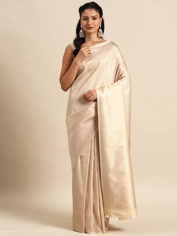 Beige Woven Design Brocade Saree - Jashvi