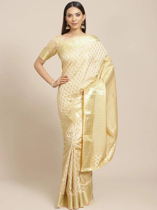 Beige Woven Design Brocade Saree - Jashvi