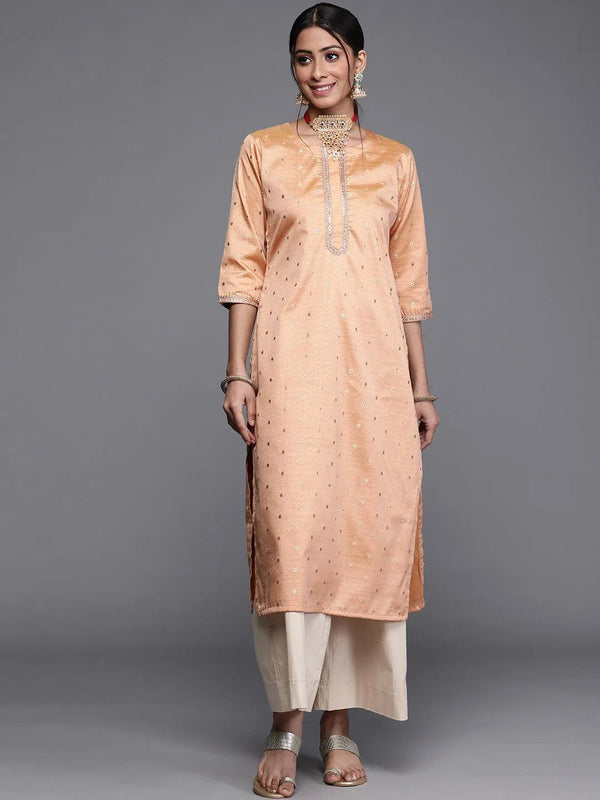 Beige Woven Design Chanderi Silk Kurta - Jashvi