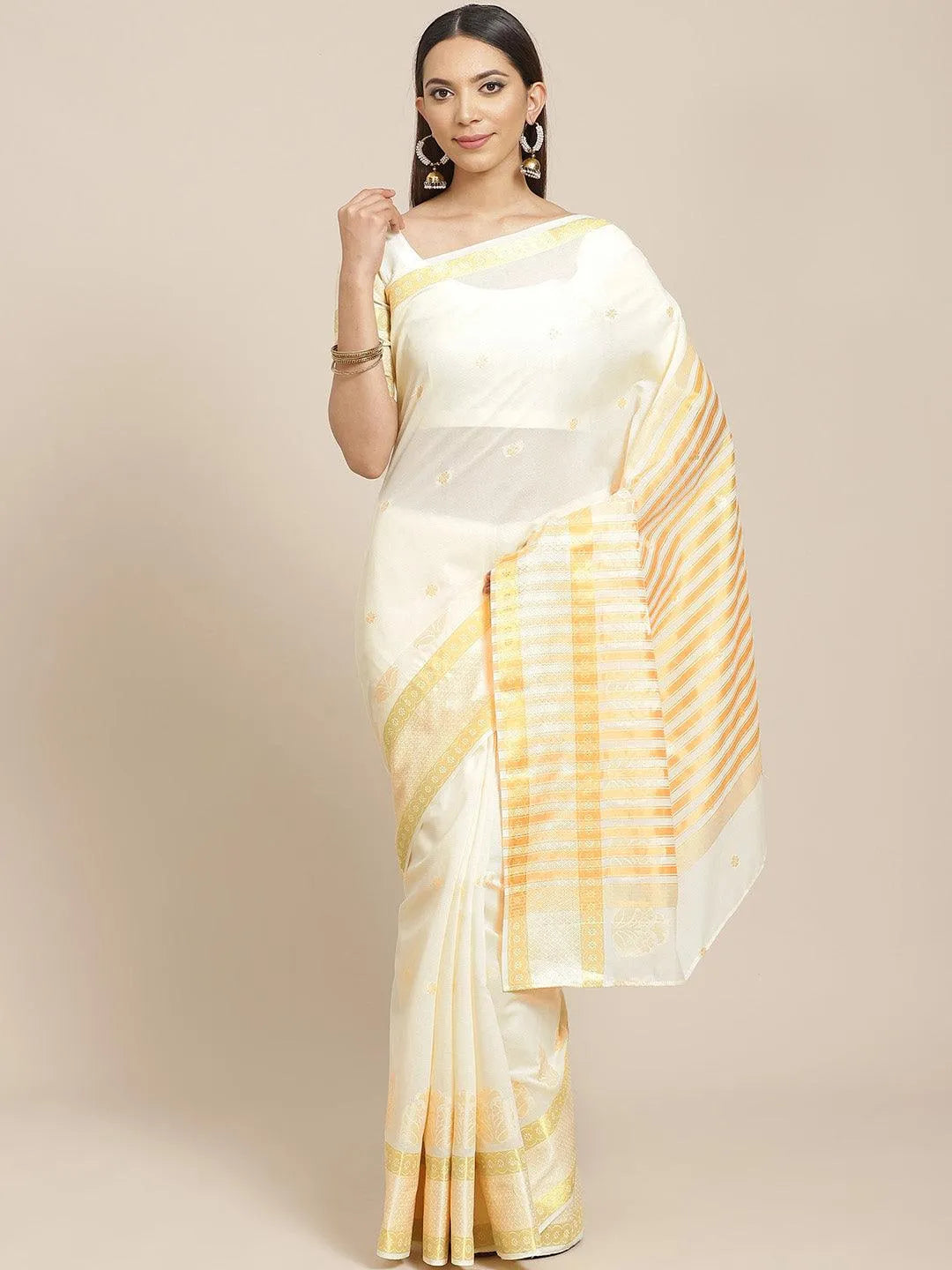 Beige Woven Design Cotton Saree - Jashvi