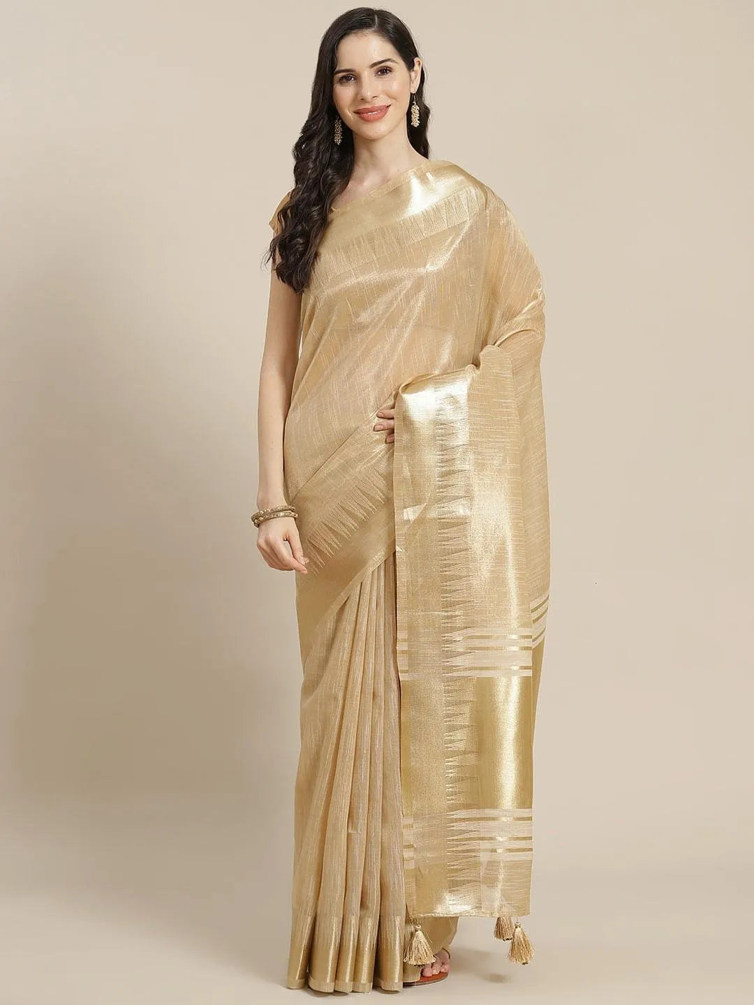 Beige Woven Design Silk Blend Saree - Jashvi