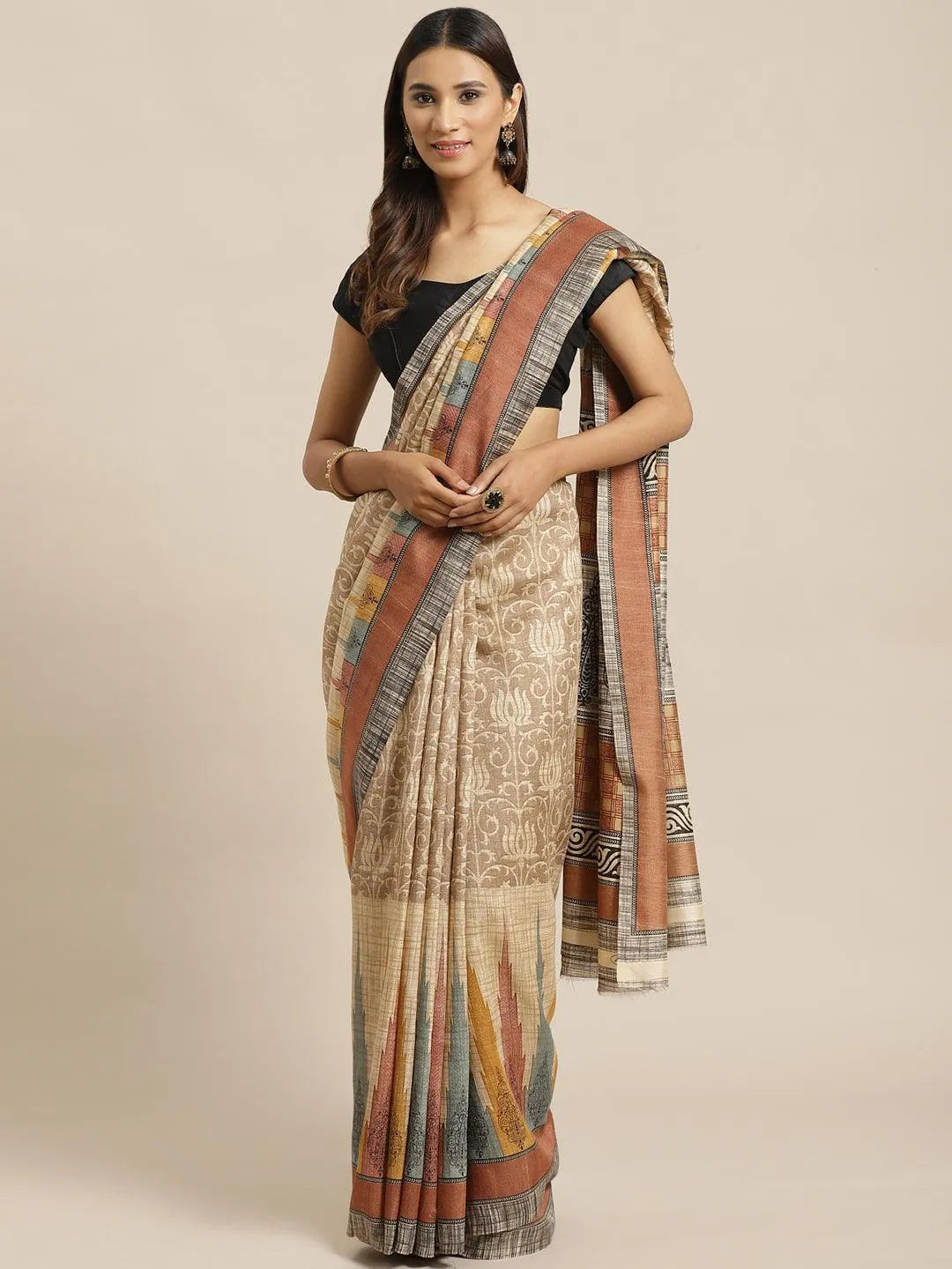 Beige Woven Design Silk Saree - Jashvi