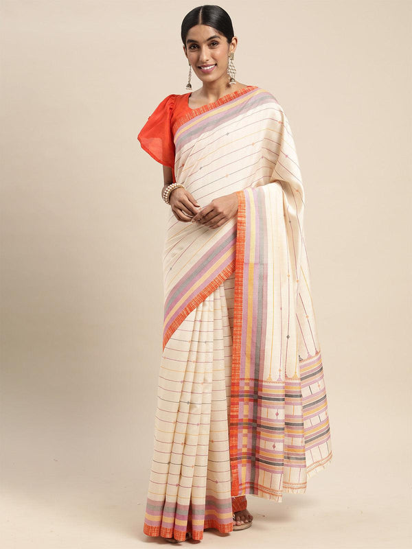 Women's Bhagalpuri Silk Beige Printed Saree With Blouse Piece - Odette