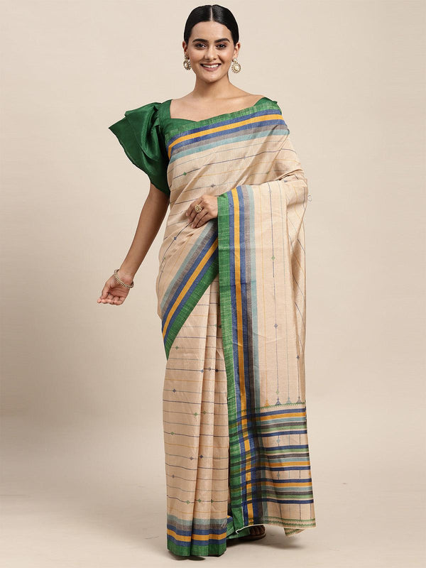 Women's Bhagalpuri Silk Beige Printed Saree With Blouse Piece - Odette