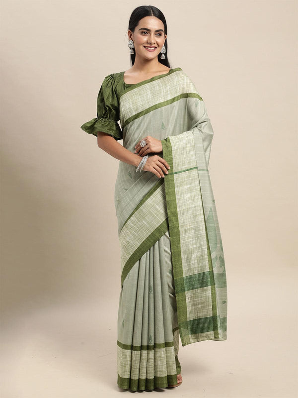 Women's Bhagalpuri Silk Green Printed Saree With Blouse Piece - Odette