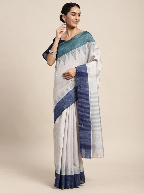 Women's Bhagalpuri Silk Grey Printed Saree With Blouse Piece - Odette