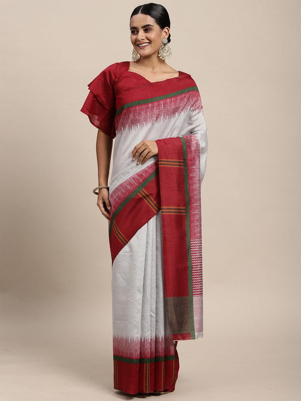 Women's Bhagalpuri Silk Grey Printed Saree With Blouse Piece - Odette