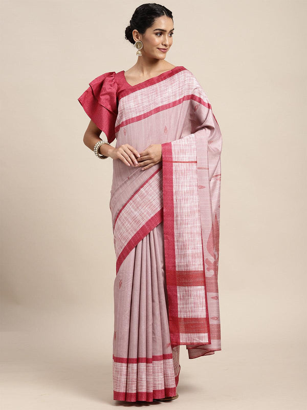 Women's Bhagalpuri Silk Pink Printed Saree With Blouse Piece - Odette