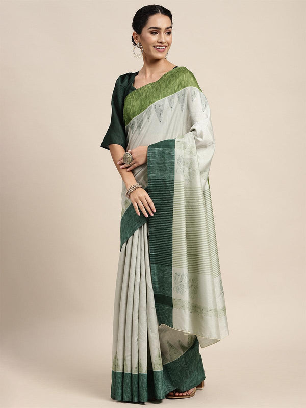 Women's Bhagalpuri Silk Sea Green Printed Saree With Blouse Piece - Odette