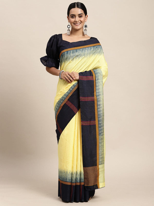 Women's Bhagalpuri Silk Yellow Printed Saree With Blouse Piece - Odette