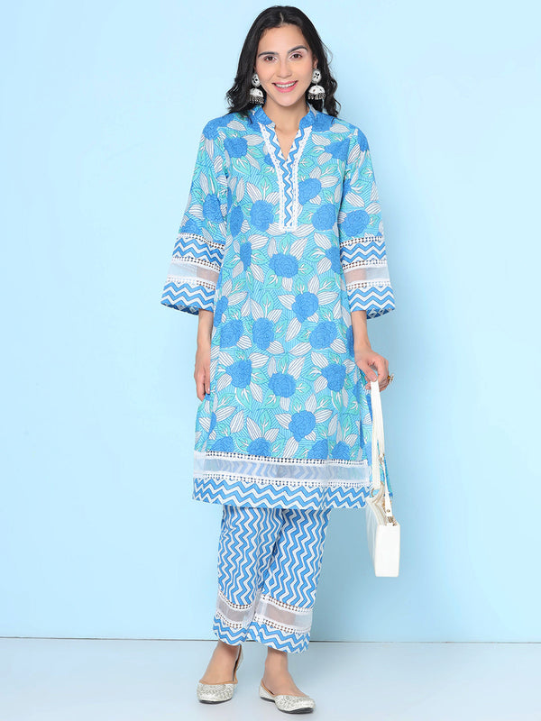 Blue Floral Printed Kurta set