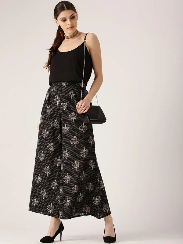 Black Abstract Cotton Palazzos - Jashvi