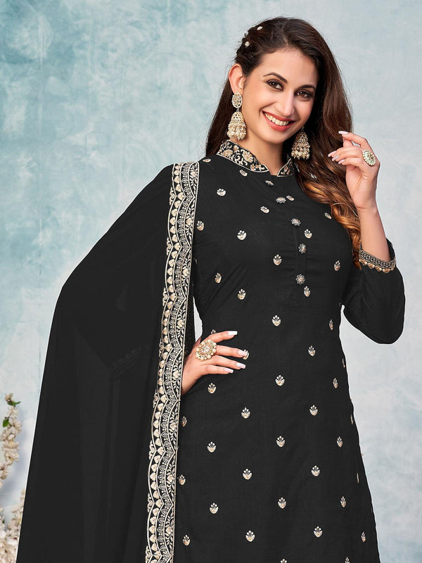 Women's Black Art Silk Heavy Embroidery Moti Kurta Set - Odette