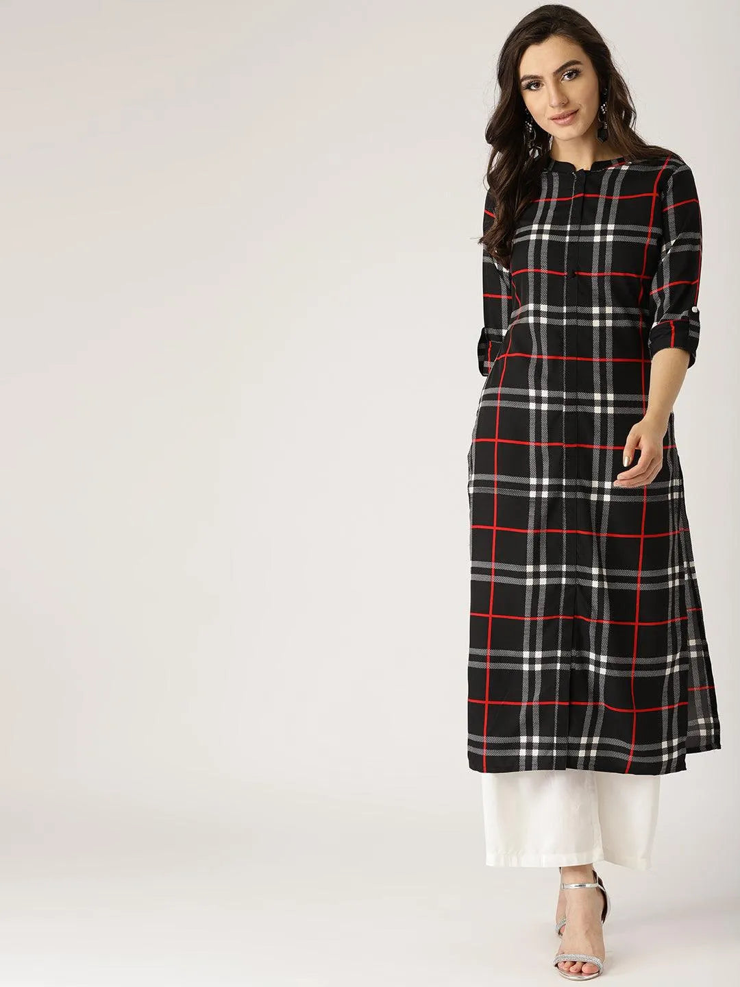 Black Checkered Crepe Kurta - Jashvi