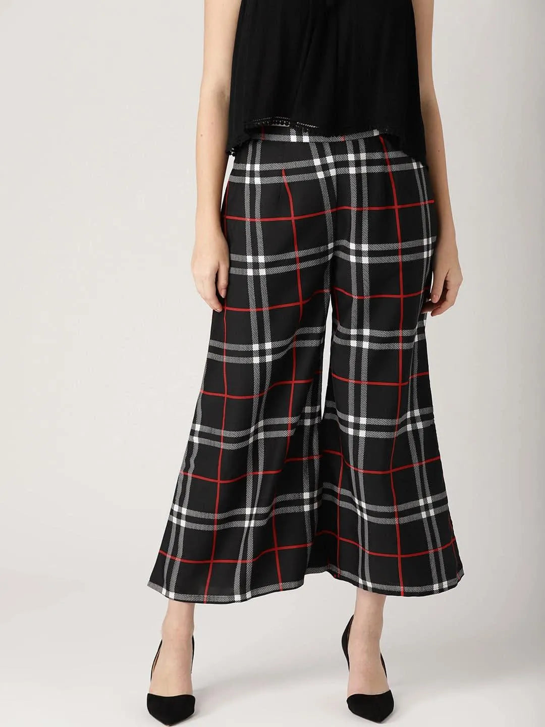 Black Checkered Crepe Palazzos - Jashvi