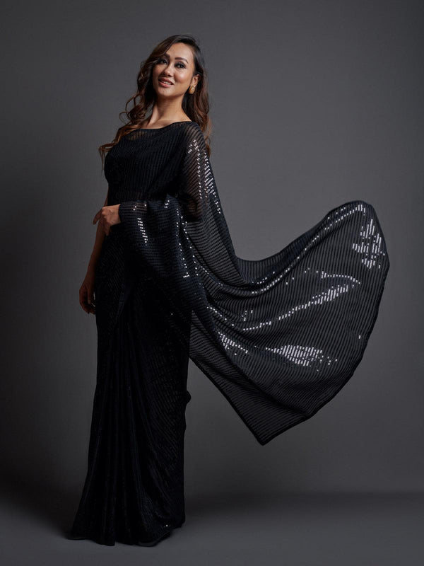 Women's Black Color Georgette Saree - Odette