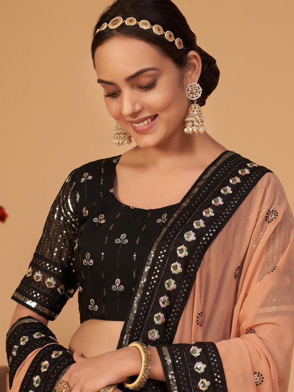 Women's Black Elegant Embroidered Lehenga Choli Sets - Odette