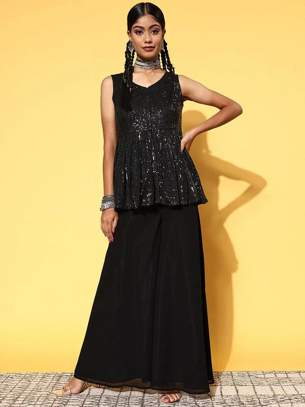 Black Embellished Nylon Co-Ords - Jashvi