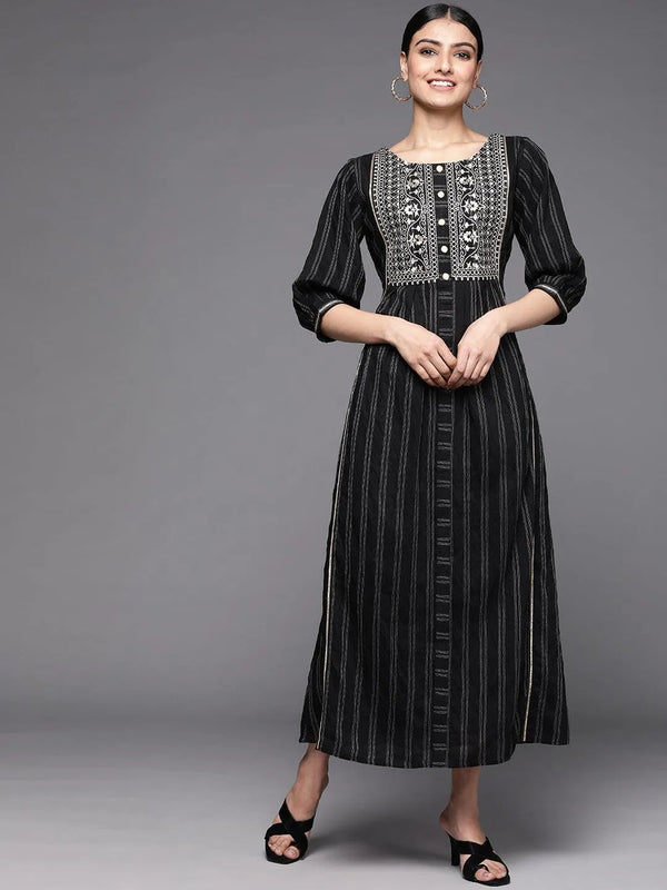 Black Embroidered Cotton Dress - Jashvi