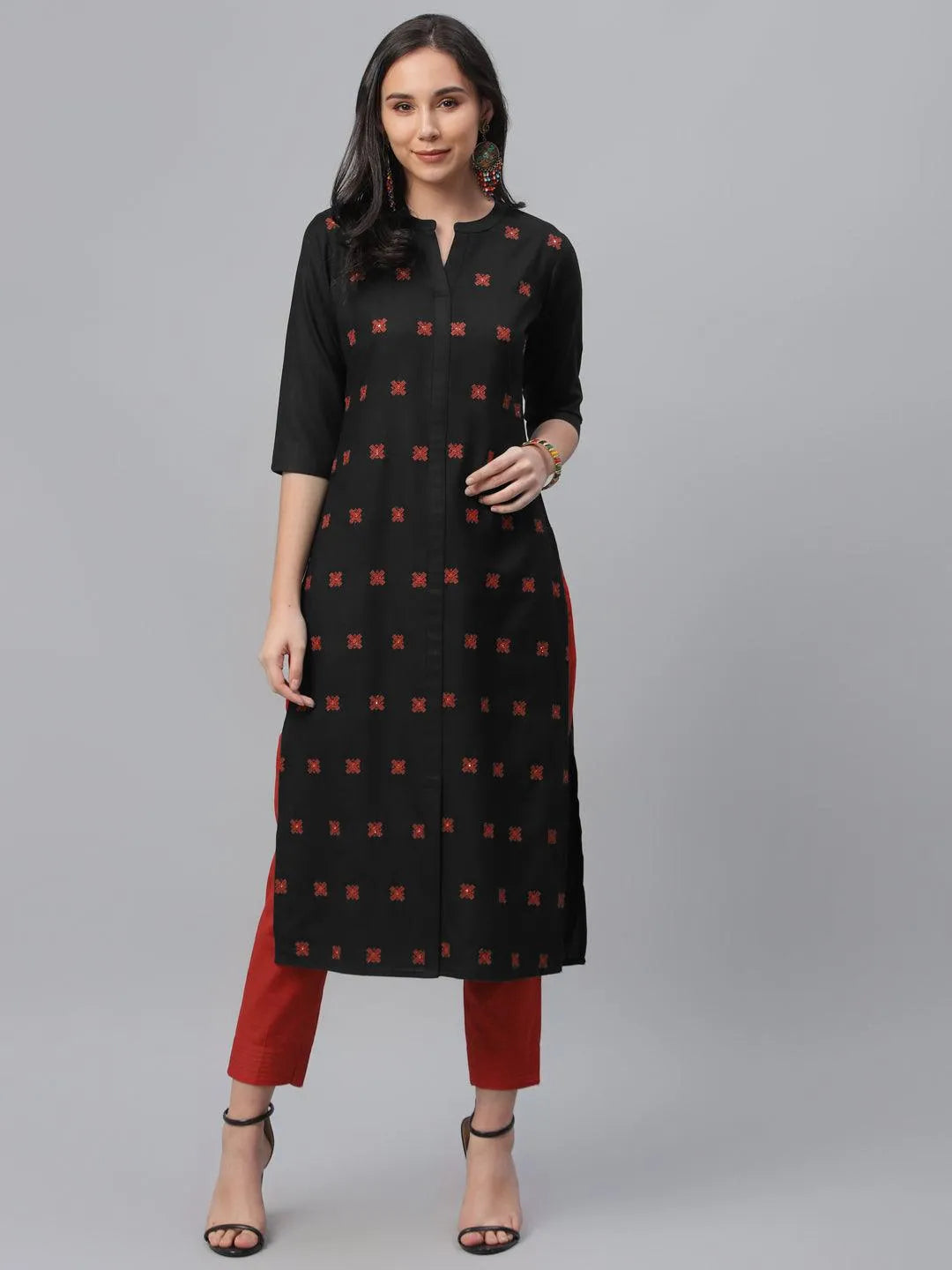 Black Embroidered Cotton Kurta - Jashvi