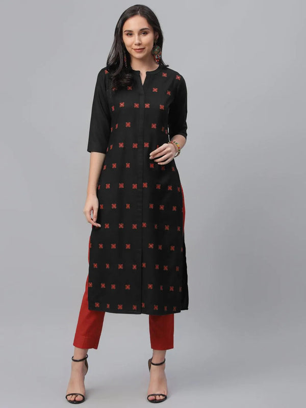 Black Embroidered Cotton Kurta - Jashvi