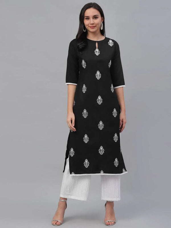 Black Embroidered Cotton Kurta - Jashvi