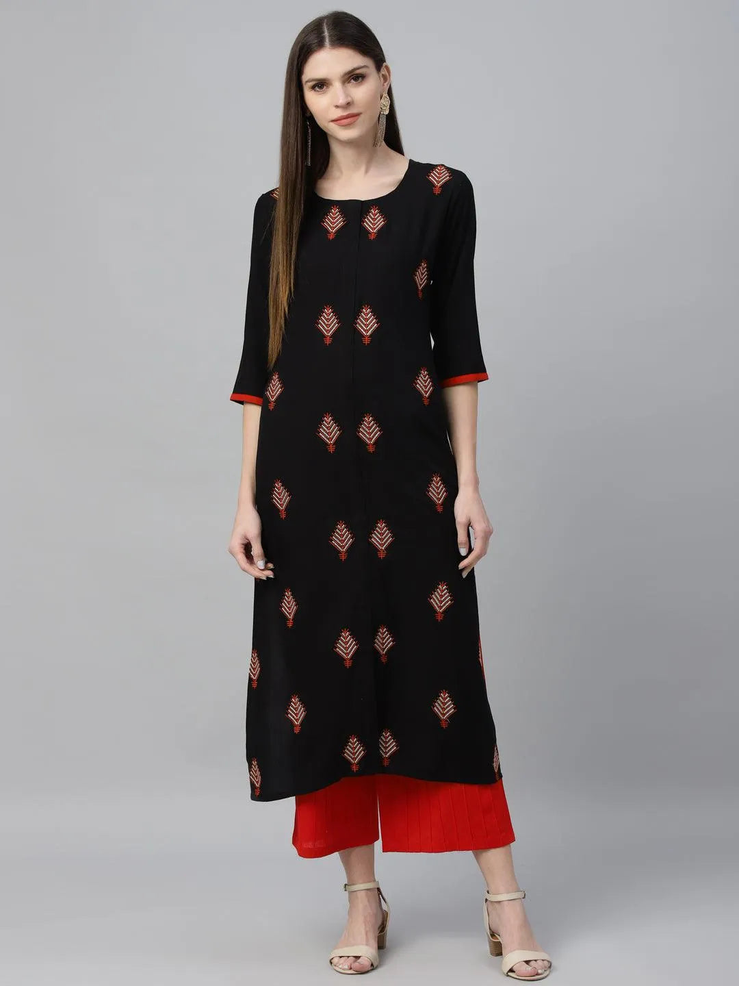 Black Embroidered Cotton Kurta - Jashvi