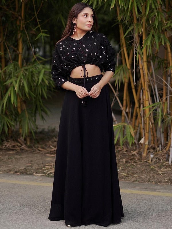 Black Embroidered Georgette Lehenga - Jashvi