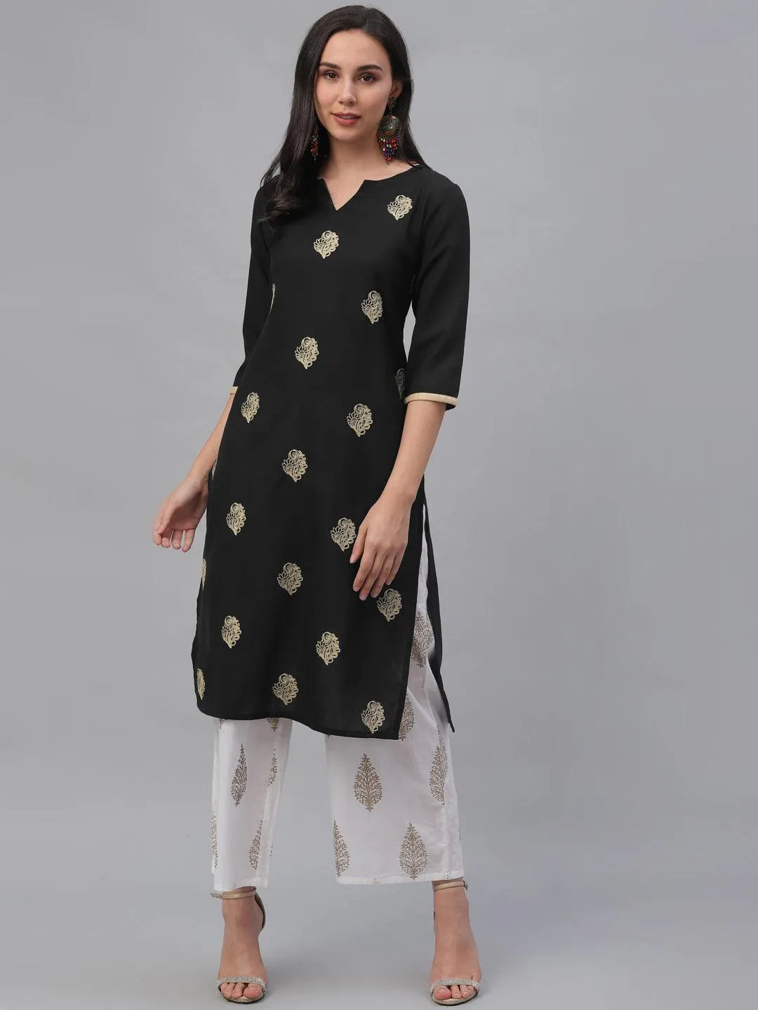 Black Embroidered Rayon Kurta - Jashvi