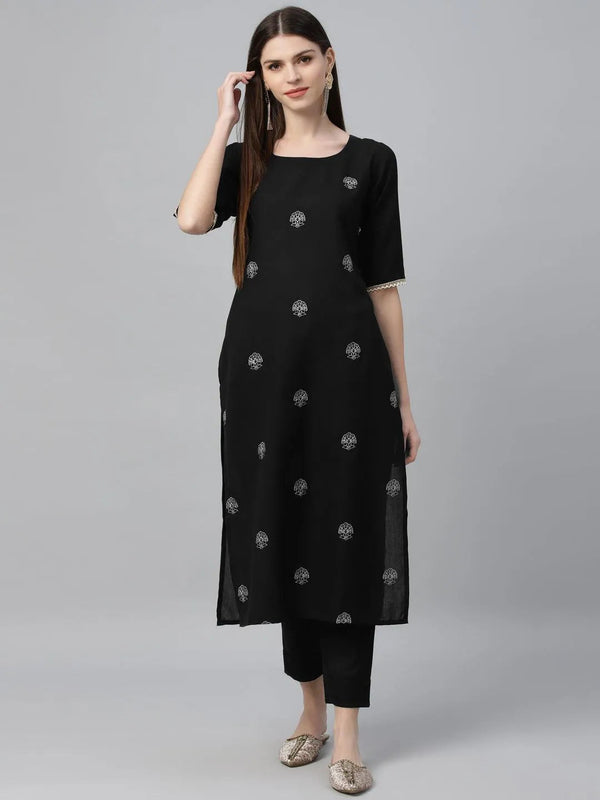 Black Embroidered Rayon Kurta - Jashvi