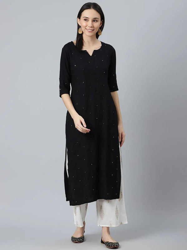 Black Embroidered Rayon Kurta - Jashvi