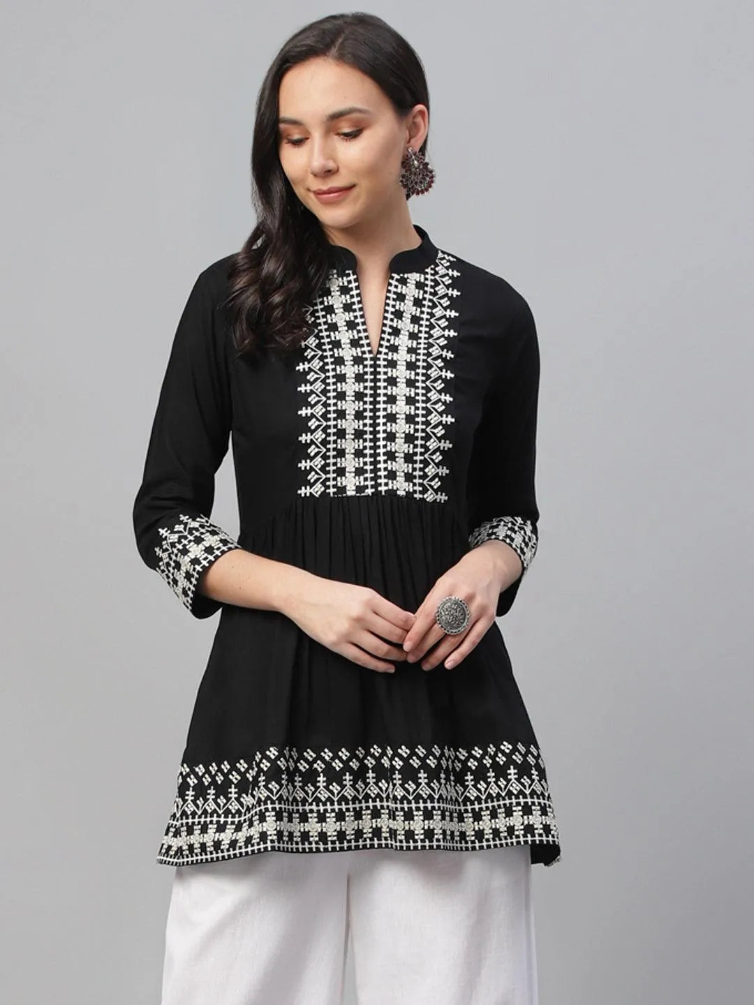 Black Embroidered Rayon Kurti - Jashvi