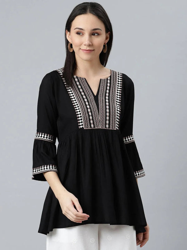 Black Embroidered Rayon Kurti - Jashvi