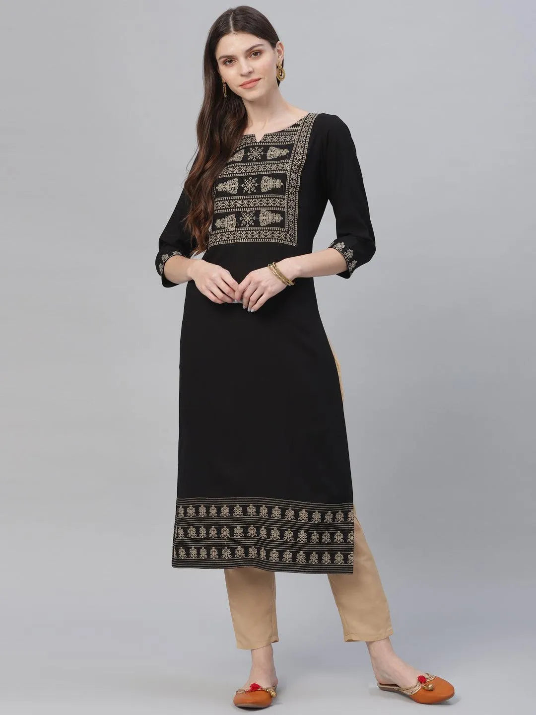 Black Embroidered Rayon Kurta Set - Jashvi