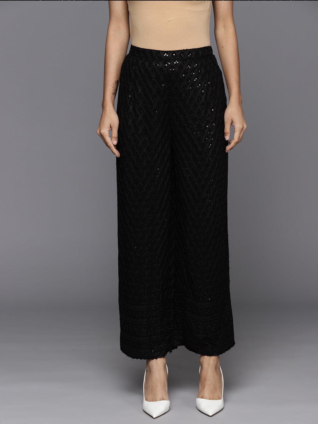 Black Embroidered Rayon Trousers - Jashvi