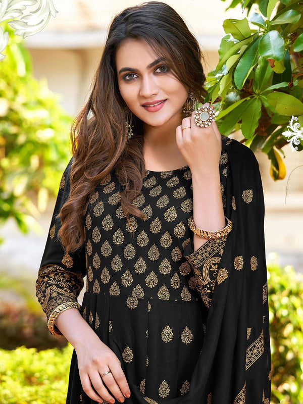 Women's Black Gorgeous Long Gown With Dupatta - Odette