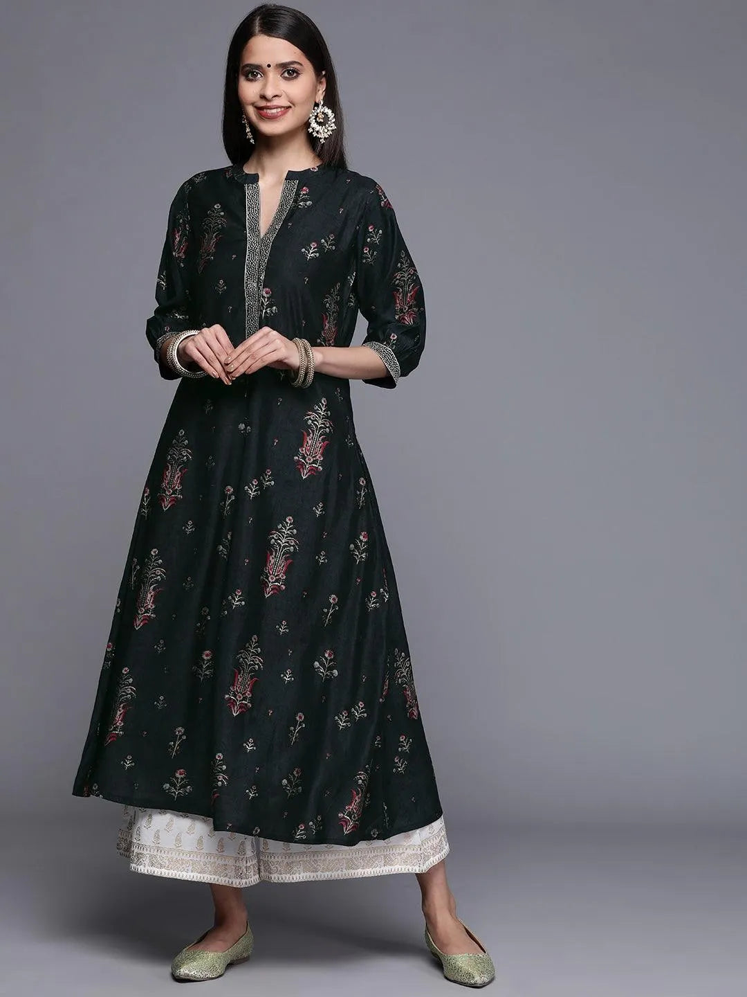 Black Printed Chanderi Silk Kurta - Jashvi