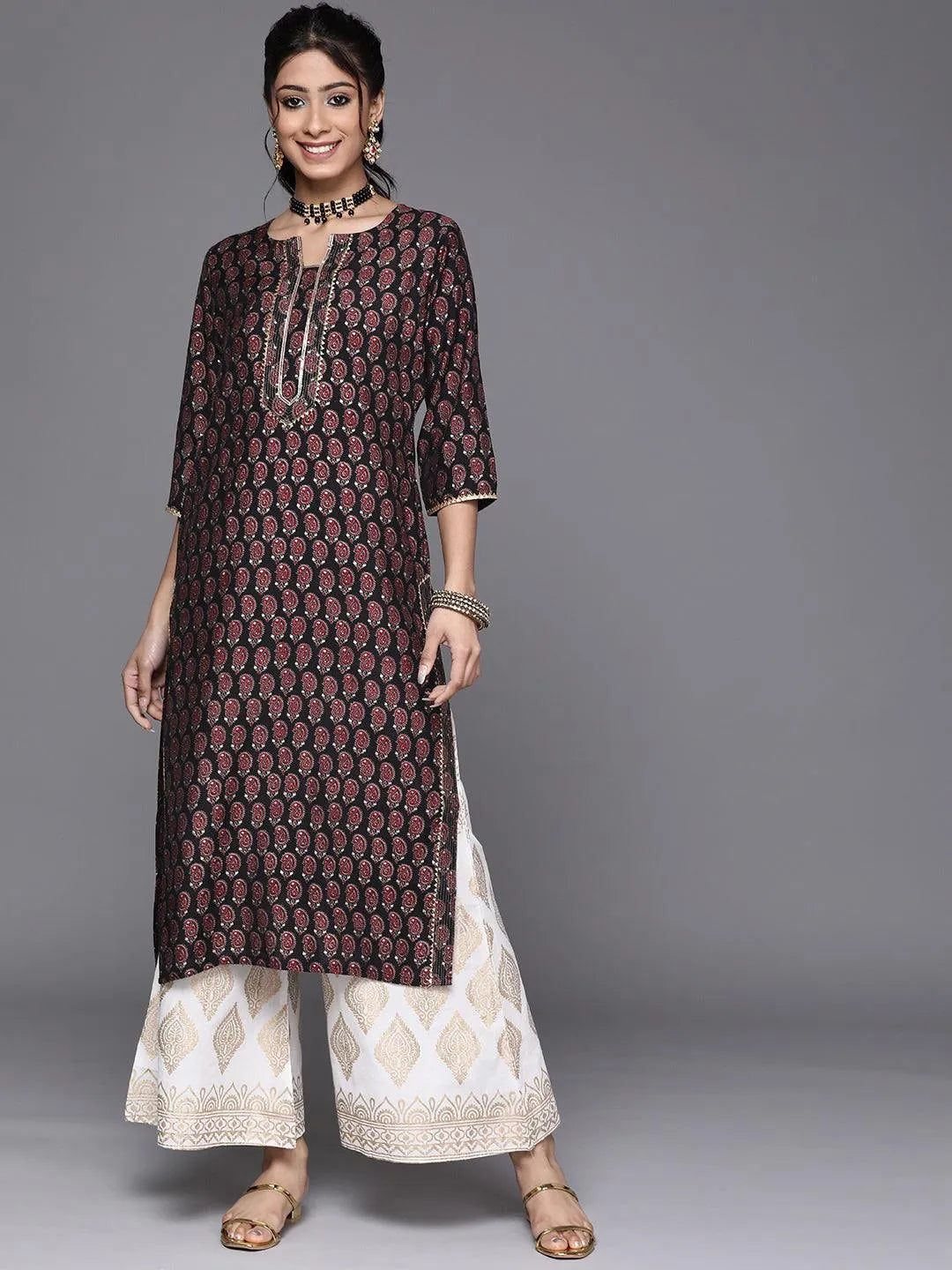 Black Printed Chanderi Silk Kurta - Jashvi