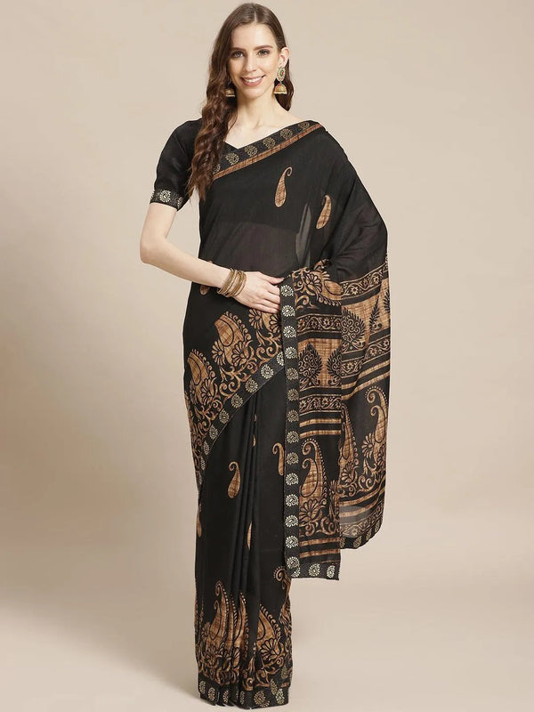 Black Printed Chiffon Saree - Jashvi