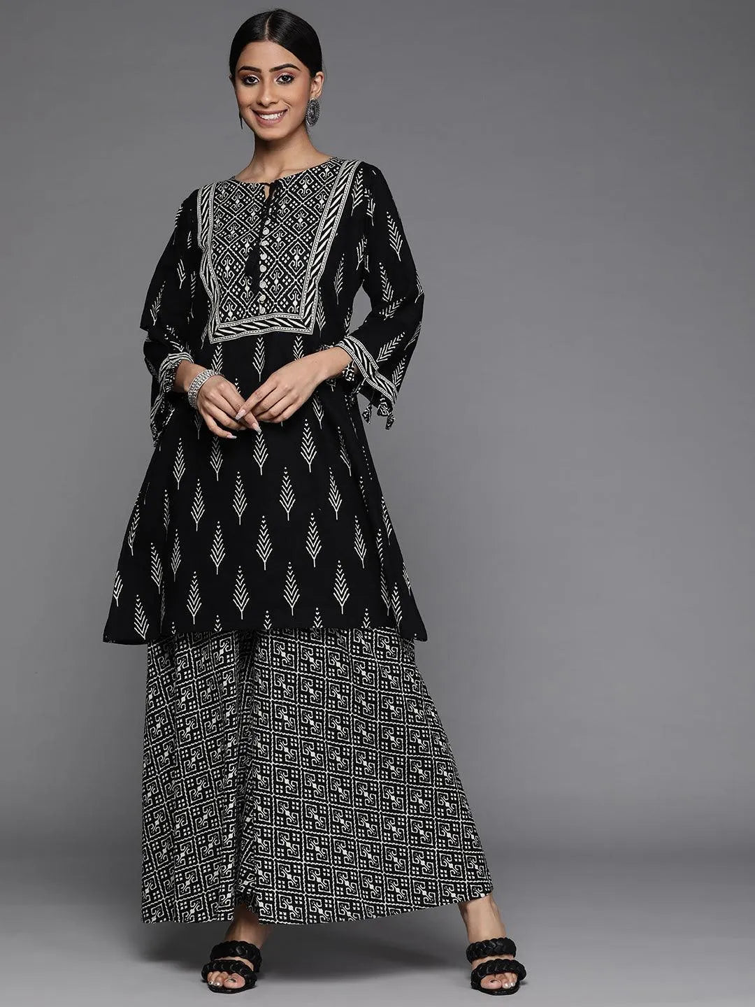 Black Printed Cotton Kurta Set - Jashvi