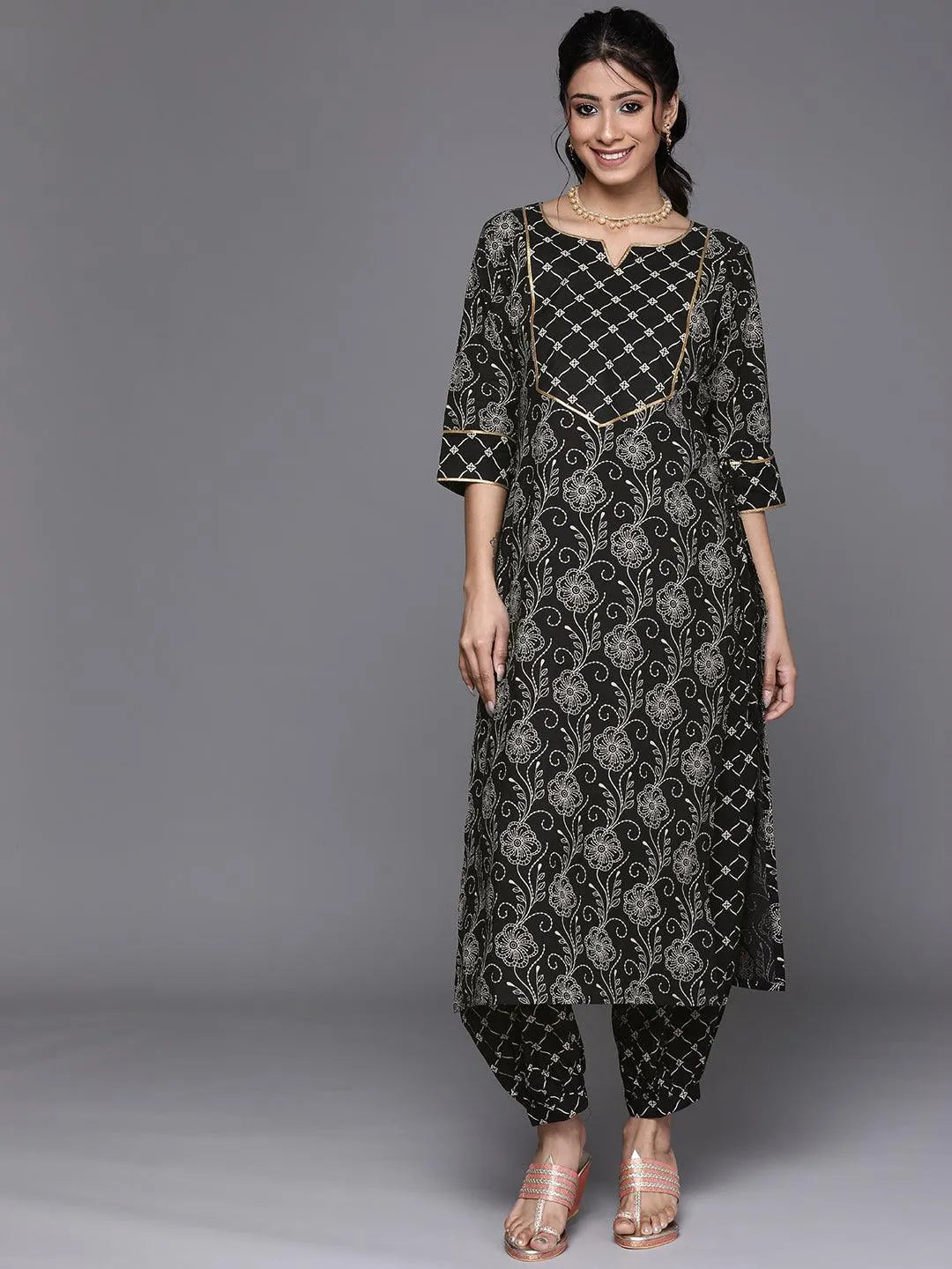 Black Printed Cotton Kurta - Jashvi